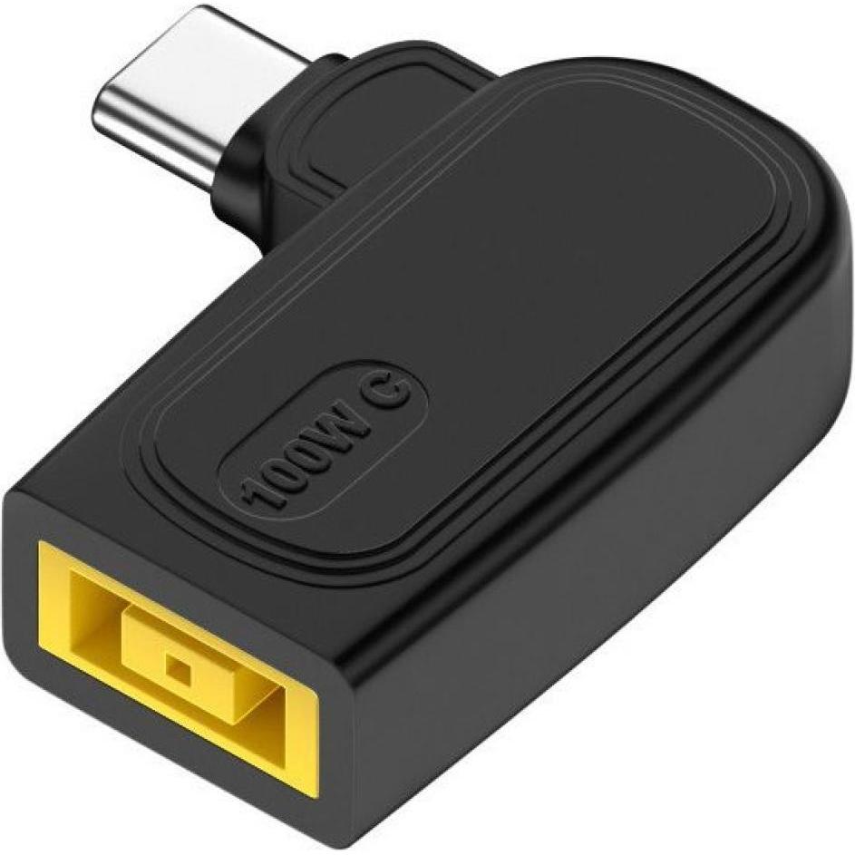 PowerGuard L-Shape Lenovo Square Slim Tip auf USB-C Ladeadapter PD 100W (100 W), Alimentatore per notebook, Nero
