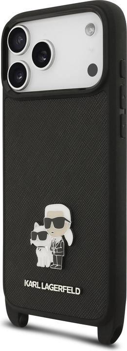 Immagine prodotto Karl Lagerfeld Saffiano Crossbody Strap Metal Karl and Choupette Case for iPhone 17 Pro Black