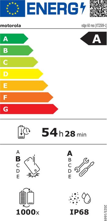 Etichetta energetica Motorola Pack 2x1 Edge 60 Neo 8/256 Grisaille + Moto Buds (256 GB, Grigio, 6.36", Doppia SIM, 5G)