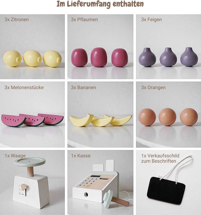 Immagine prodotto Hermex Holz-Kaufladen mit Zubehör Kinder-Verkaufsstand Früchte- und Obststand