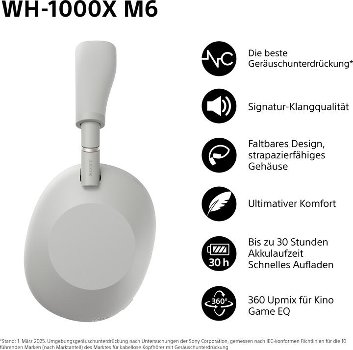 Image du produit Sony WH-1000XM6 (ANC, 30 h, Sans fil, Filaire)