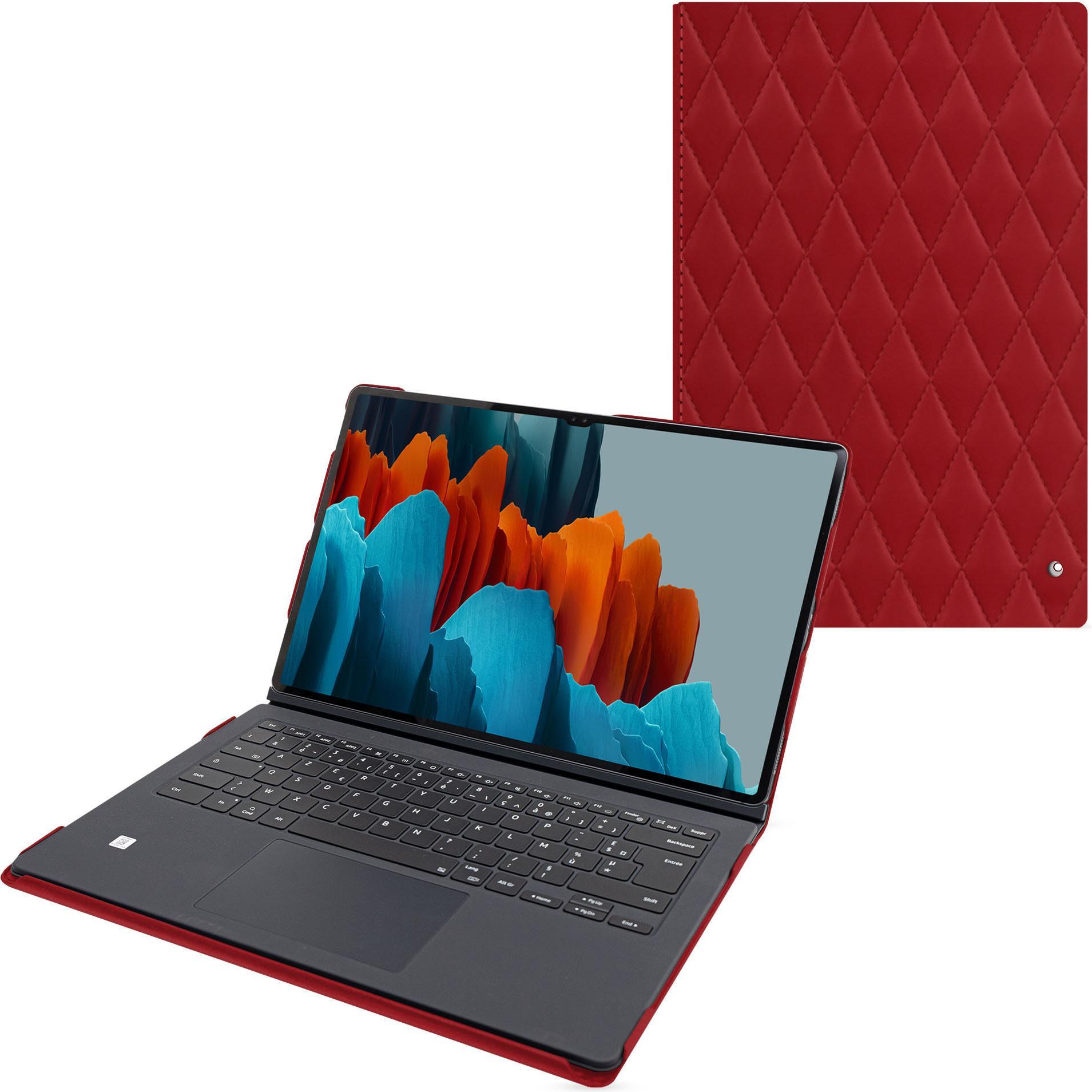 Noreve Lederschutzhülle Samsung Galaxy Tab S9 Ultra + Book Cover Keyboard (Galaxy Tab S9 Ultra), Tablet Hülle, Rot