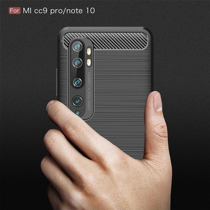 Produktbild König Design Hülle Handy Schutz für Xiaomi Mi Note 10 Case Cover Bumper Carbon Optik Grau (Xiaomi Mi Note 10)
