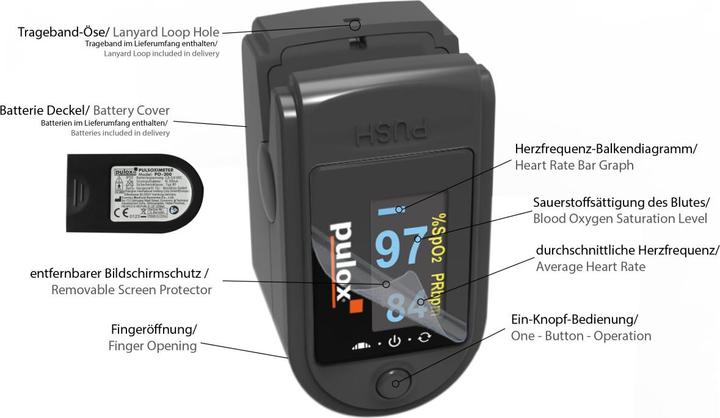 Actual product image Pulox Pulse oximeter PO-200A with alarm black