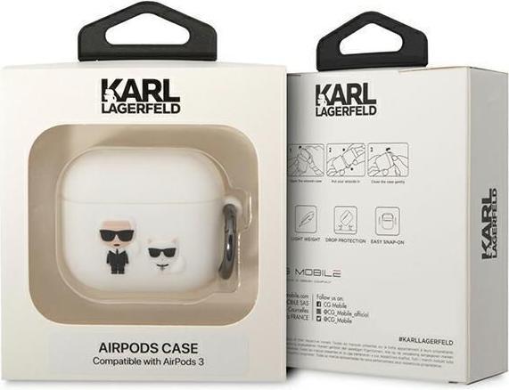 Produktbild Karl Lagerfeld KLACA3SILKCW AirPods 3 cover white/white Silicone Karl & Choupette (Kopfhörer Hülle)