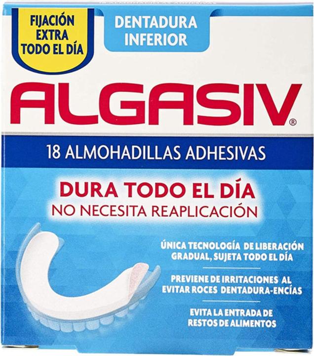 Algasiv Adhesive Pads for Lower False Dentures Last All Day and Protect Gums 18 Units (Denture accessories)