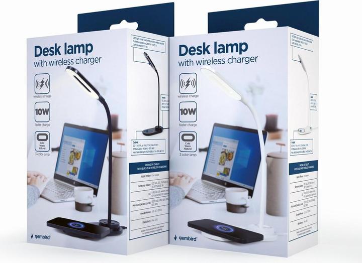 Actual product image Gembird Desk lamp with wireless charger (black + white) (177 lm)