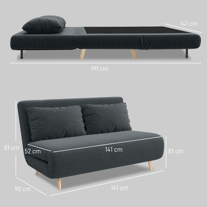 Produktbild Homcom Schlafsofa Polyester, Buchenholz Dunkelgrau
