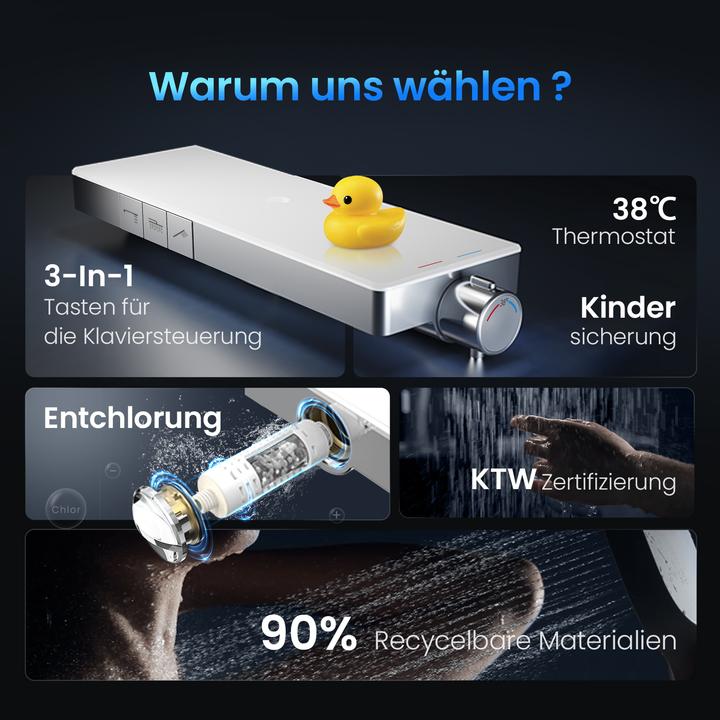 Actual product image Emke Thermostatic Shower System with Overhead Rain Shower, Hand Shower, and Lower Outlet, Chrome