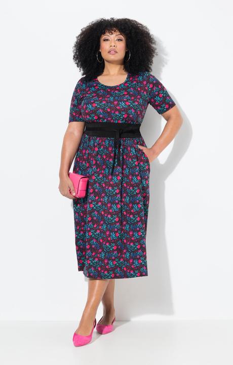 Actual product image Ulla Popken Floral Print Empire Knit A-Line Pocket Dress (62)