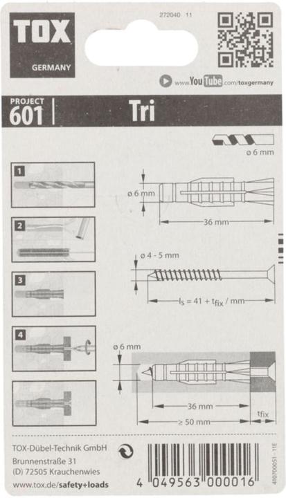 Actual product image Tox All-purpose dowel Tri 6x36 mm, blister 20 pieces (20 pcs.)