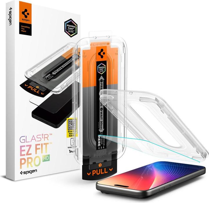 Produktbild Spigen - Glas.tR EZ-FIT Pro - iPhone 16 Pro / iPhone 17 / iPhone 17 Pro - Clear (1 Stück, Apple iPhone 16 Pro, Apple iPhone 17, Apple iPhone 17 Pro)