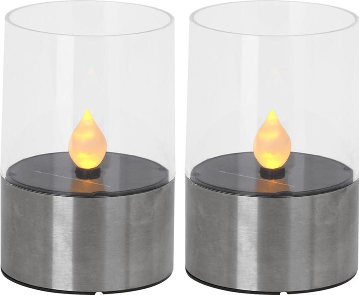 Produktbild H & S Collection Solar-Kerzenleuchte mit Edelstahl-Sockel, Ø 7,5 cm, 2er-Set (IP44)