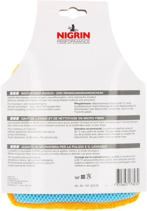 Valeurs nutritives et ingrédients Nigrin Gant de lavage et de nettoyage