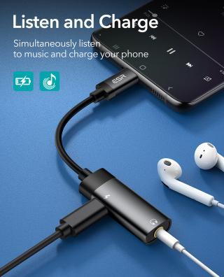 Actual product image ESR 2 in 1 USB-C to Headphone Jack Adapter (USB Type C, 3.5mm jack)