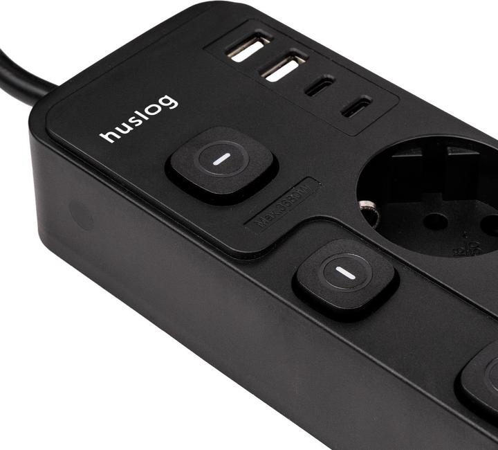 Actual product image Huslog Power strip with 5 switches (4x, CEE 7/3, USB-A, USB-C, 1.50 m)