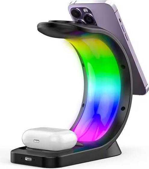 Actual product image PhoneLook Wireless MagSafe 15W 3in1 charging station (iPhone, AirPods, Apple Watch) with RGB LED light (15 W)