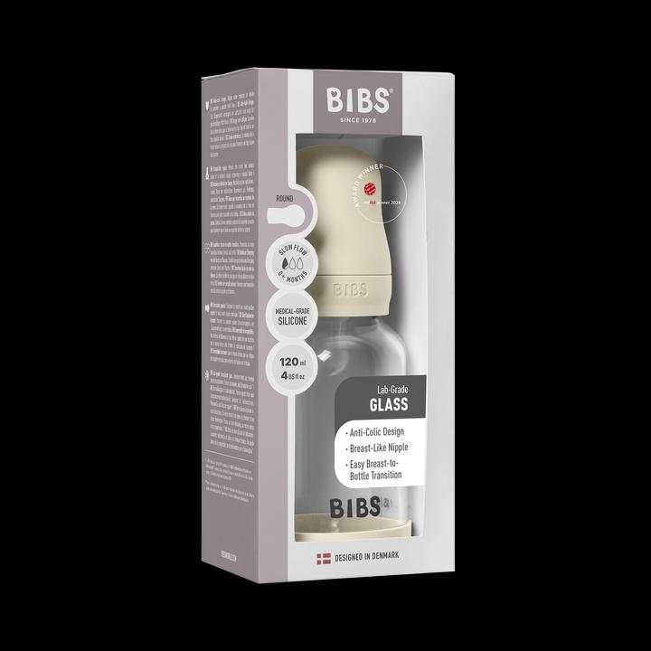 Actual product image Bibs - Glass Baby Bottle Round Silicone 1 pack 120 ml Slow Flow - Ivory - 120 ml (120 ml)