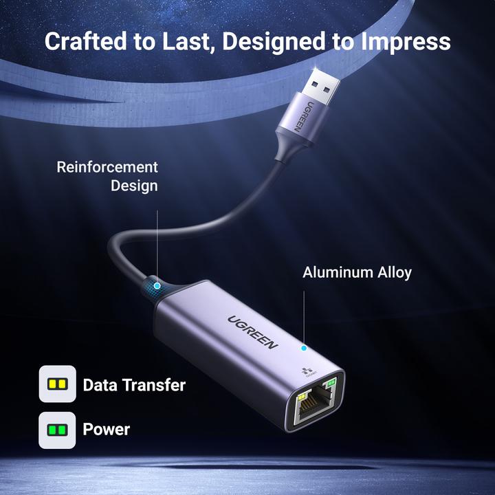 Productafbeelding Ugreen Ethernet adapter (USB, USB 3.0, RJ45 Gigabit Ethernet (1x))