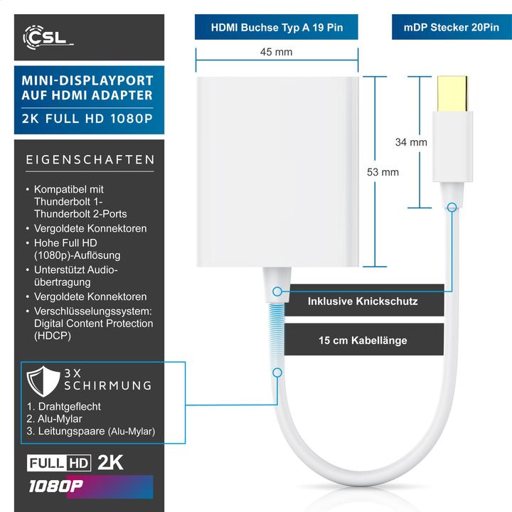 Immagine prodotto CSL Mini DisplayPort - HDMI (Tipo A) (HDMI, Mini DP, 15 cm)