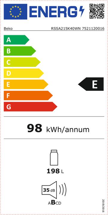 Energie-Label Beko KOELKAST RSSA215K40WN
