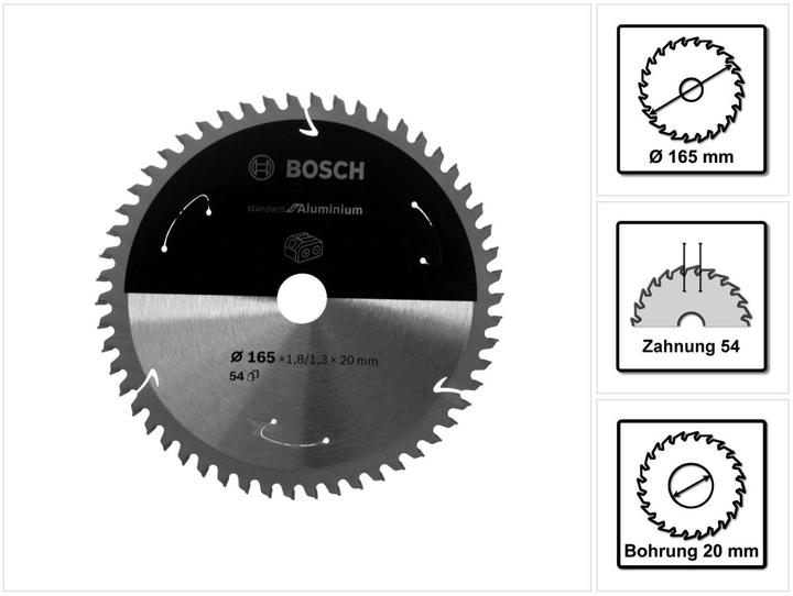 Productafbeelding Bosch Professional Zubehör Cirkelzaagblad Standaard voor Aluminium, 165x1,8/1,3x20, 54 tanden