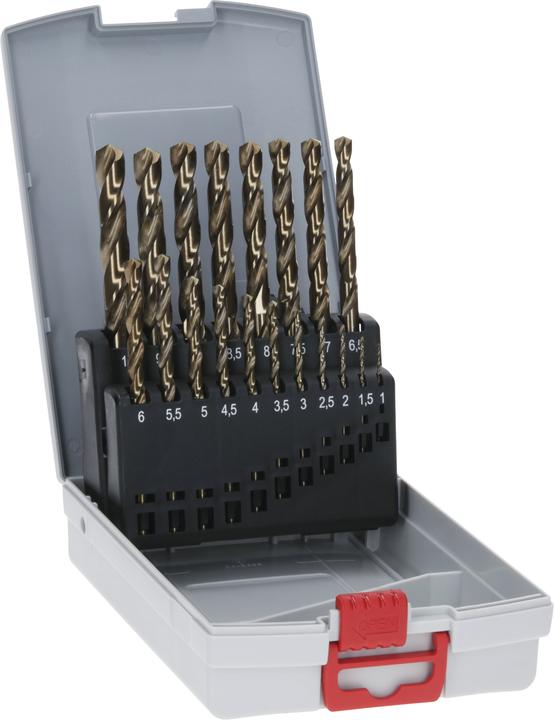 Actual product image Bosch Professional Zubehör PRO Stainless Steel HSS-Co twist drill set, 19 pcs. (1 mm, 1.5 mm, 2 mm, 2.5 mm, 3 mm, 3.5 mm, 4 mm, 4.5 mm, 5 mm, 5.5 mm, 6 mm, 6.5 mm, 7 mm, 7.5 mm, 8 mm, 8.5 mm, 9 mm, 9.5 mm, 10 mm)