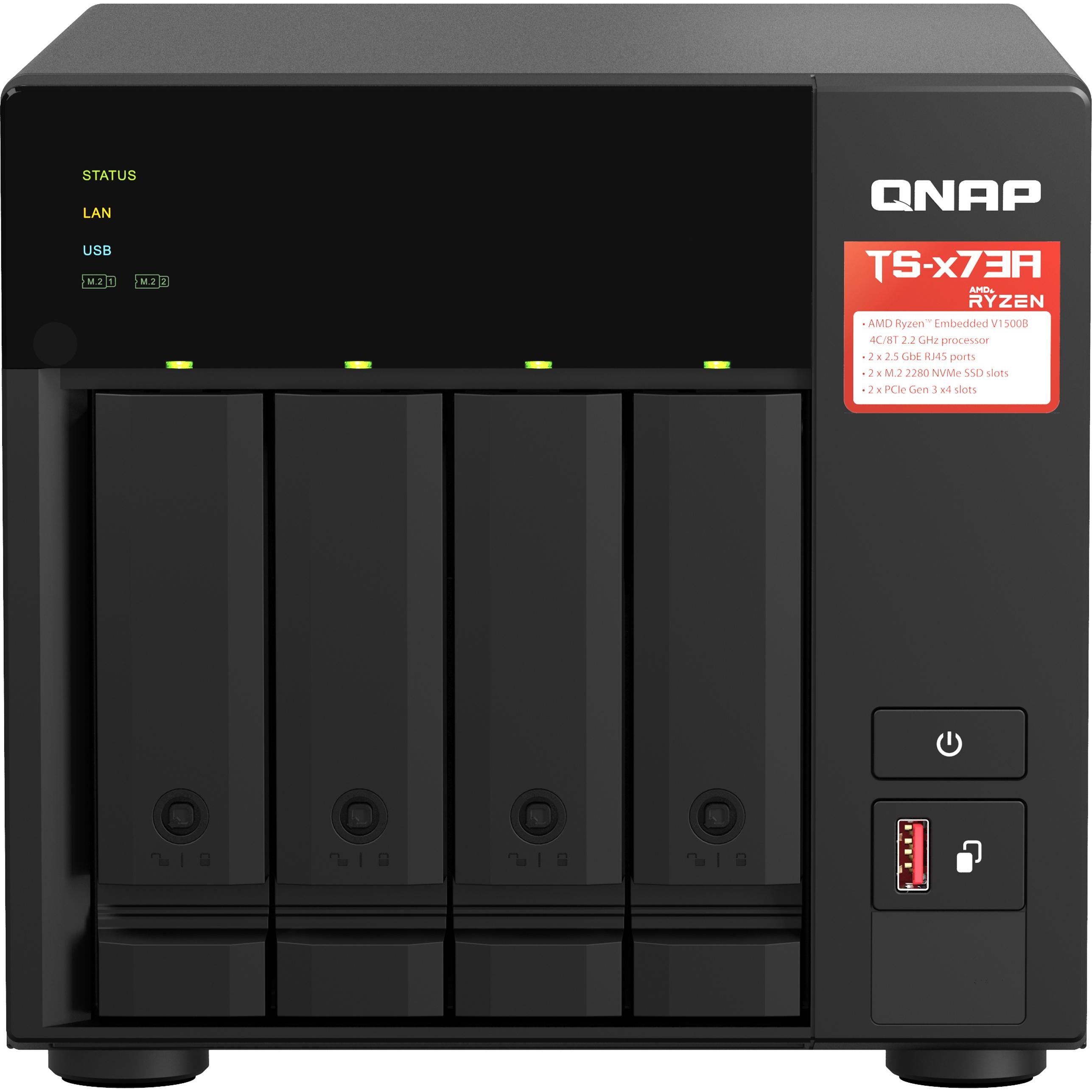 QNAP AMD Ryzen Embedded V1500B 2.2GHz NAS Tower - 8GB SO-DIMM DDR4 (1 x 8 GB) - 5GB Flash - Black, N
