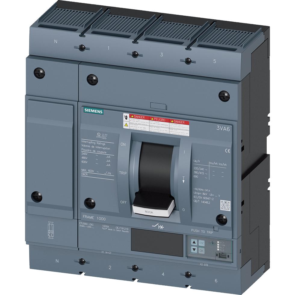 Siemens, Schutzschalter, Leistungsschalter 3VA6 UL Frame 800 Schaltvermögenklasse M 35kA @ 480 V 4-polig 3VA65605JQ460AA...