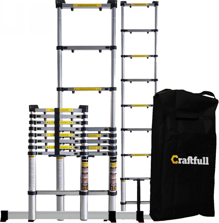 Immagine prodotto Craftfull Teleskopleiter CF-101A, 15 Sprossen, inkl. Tragetasche (Scala singola)