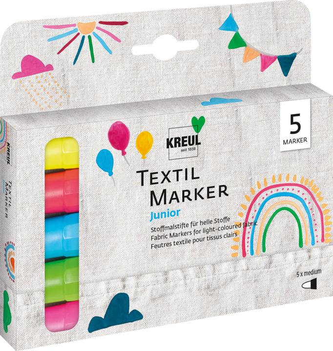 Produktbild Kreul Textil Marker Junior (Neonpink, Hellgrün, Gelb, Hellblau, 4 mm, 5 x)
