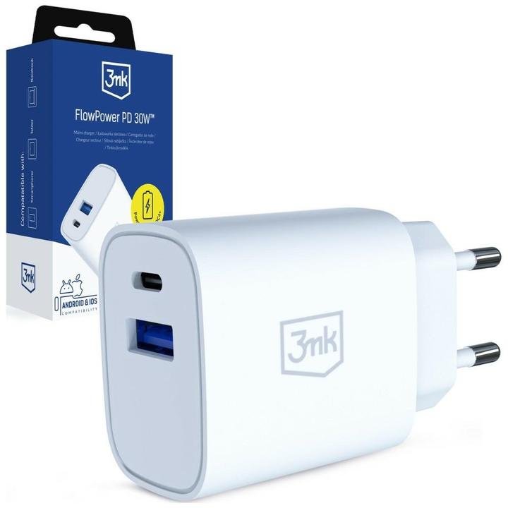 Image du produit 3MK FlowPower 30W 1A1C PD 3,0 QC4+ White (30 W, 2 ports)