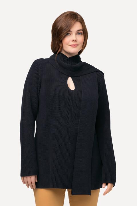 Produktbild Ulla Popken Pullover, angestrickter Schal, V-Ausschnitt, Langarm (50, 52)