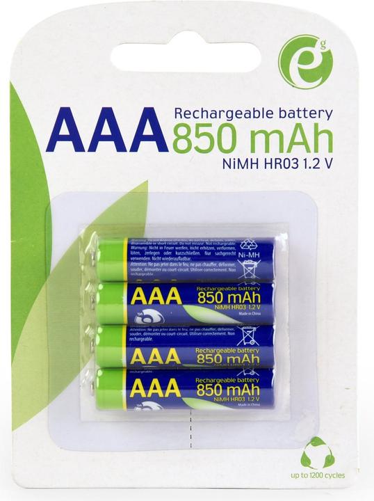 Immagine prodotto Energenie Batterie istantanee AAA ricaricabili (pronte all'uso), 850mAh, 4 pezzi in blister (4 pz., AAA, 850 mAh)