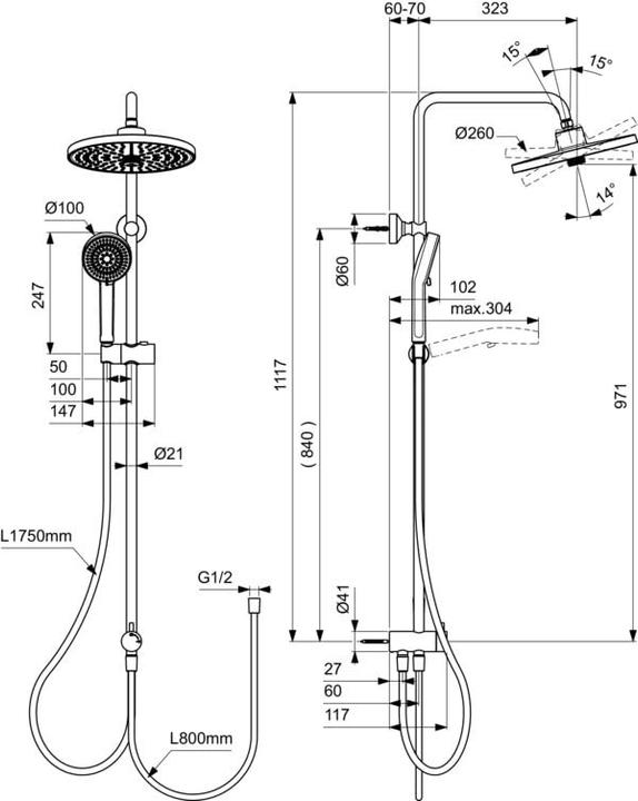 Actual product image Ideal Standard IDS Duschsystem CERAFLOW 25+ ohne Armatur chrom