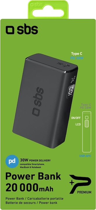 Image du produit SBS Banque de puissance 30 watts Power Delivery (20000 mAh, 30 W, 74 Wh)