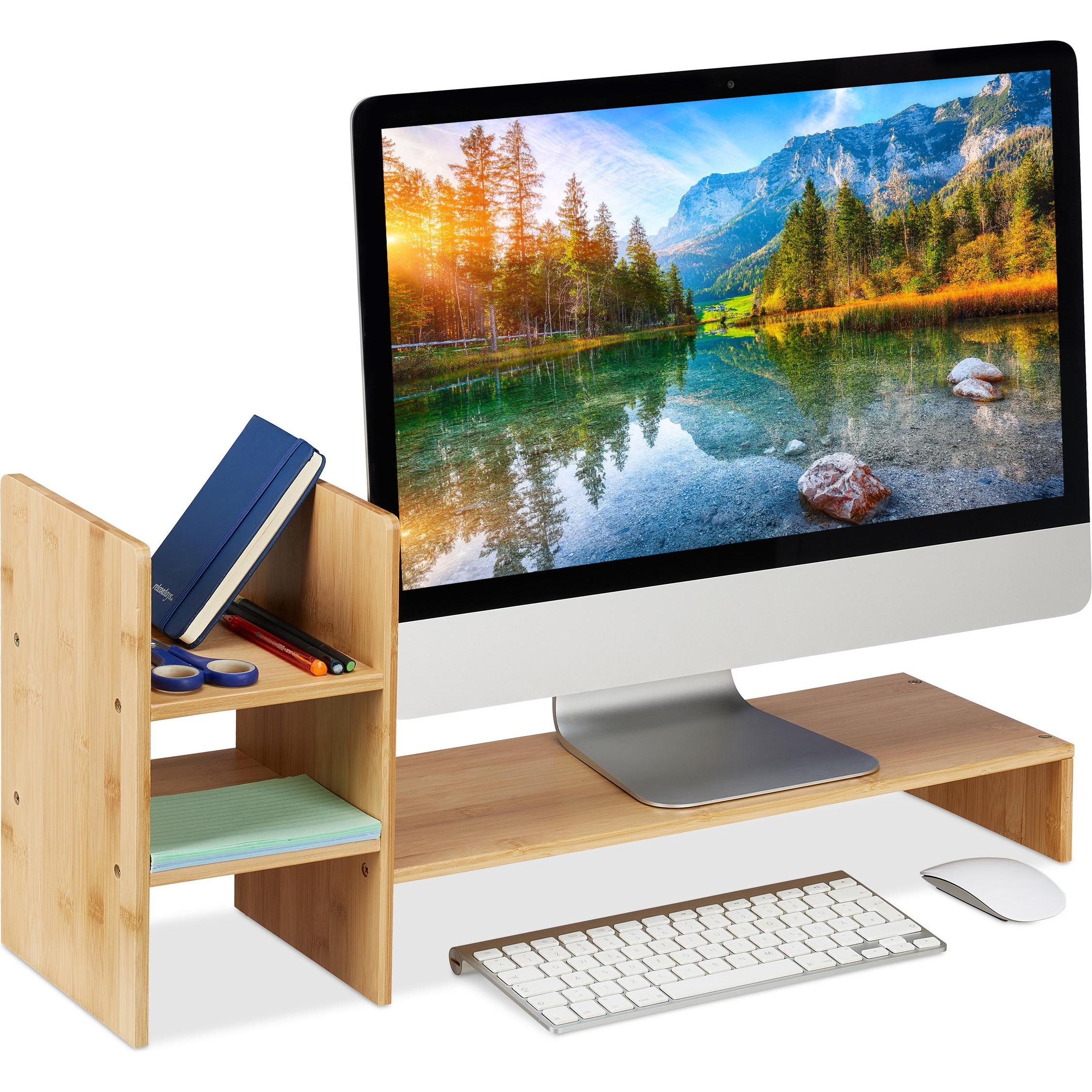 Relaxdays Monitorständer, Monitor Erhöhung, Braun