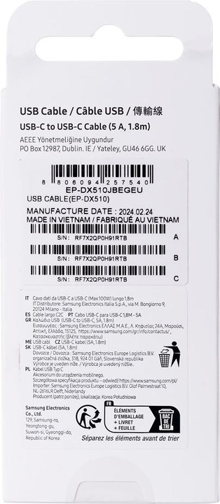 Image du produit Samsung USB C – USB-C (1.80 m, USB 2.0)