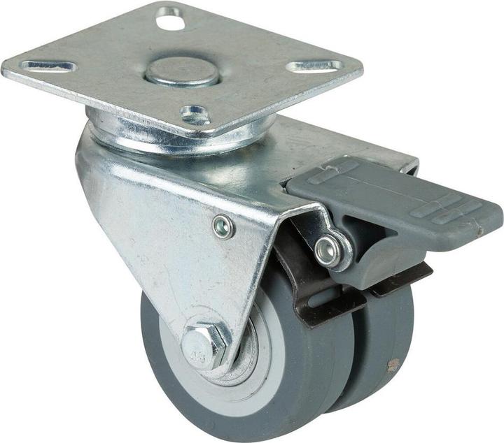 Produktbild BS Rollen Doppel-Lenkrolle mit Totalfeststeller 50 mm 60 kg mit Feststeller Gummi grau 60 x 60 mm