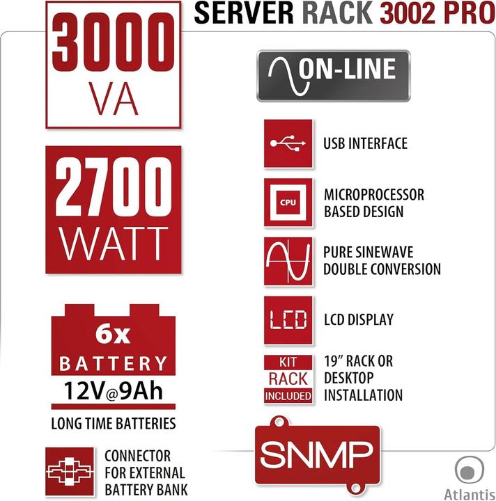 Actual product image Land SERVER RACK 3002 PRO Double conversion (online) 3 kVA 2700 W 8 socket(s) AC (3000 VA, 2700 W, Online double converter UPS)