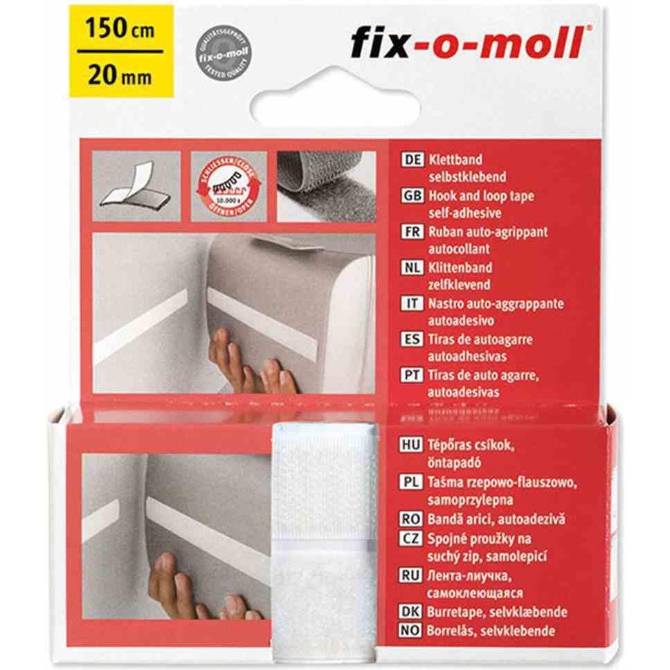 Fix-o-moll, Nastro in velcro, Velcro bianco 150cm 20mm (112 mm)