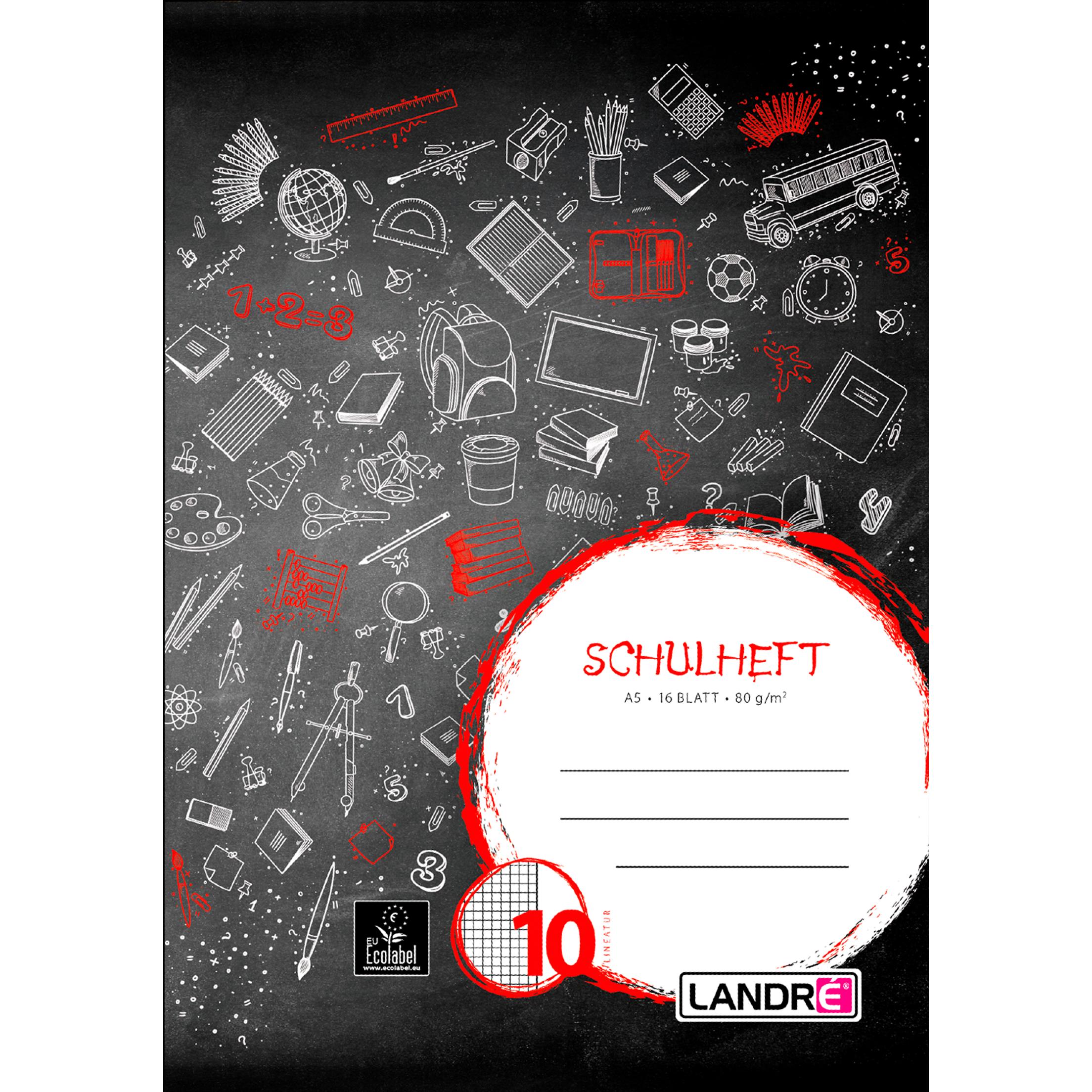 Landré, Heft + Block, A5 2fach rückendrahtgeheftetes Schulheft (A5, Kariert, Harter Einband)