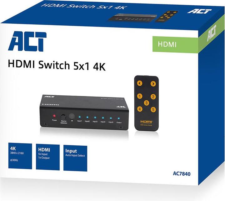 Produktbild ACT 5x 1 HDMI switch, 3D and 4K support 5 X 1 HDMI SWITCH,3D/4K REMOTE