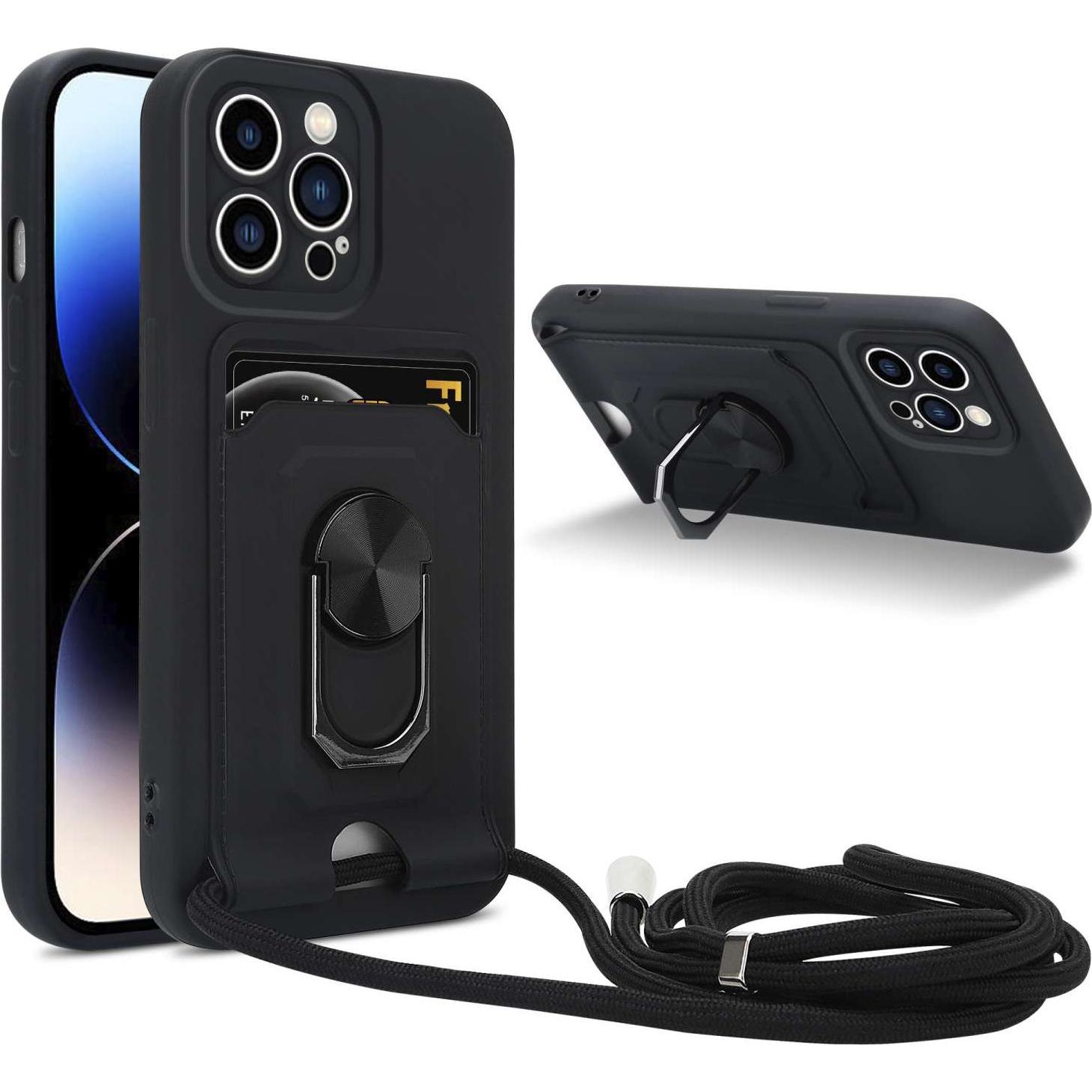 Cadorabo Handykette für Apple iPhone 15 PRO mit Standfunktion, Handykette, Schwarz