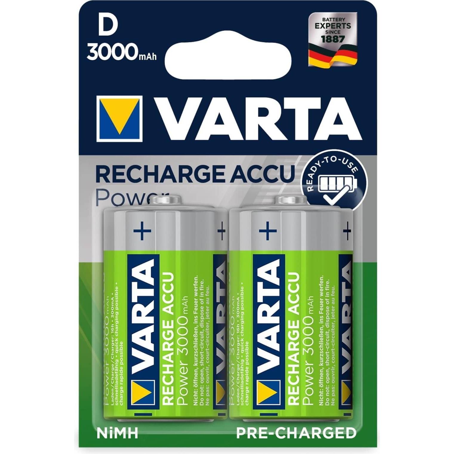 Varta Recharge Accu Power (2 Stk., D, 3000 mAh), Batterien + Akkus