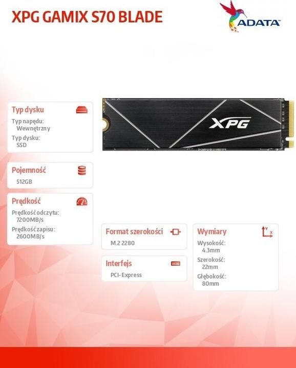 Actual product image Adata XPG Gammix S70 Blade (512 GB, M.2 2280)