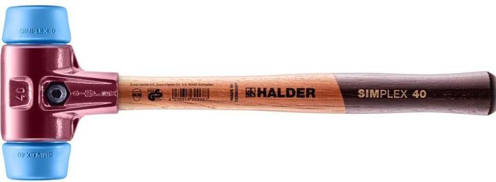 Actual product image Halder Soft-face hammer SIMPLEX Length 325 mm Head Ø 40 mm Wood (1): TPE-soft, blue, abrasion-free, soft / (610 g)