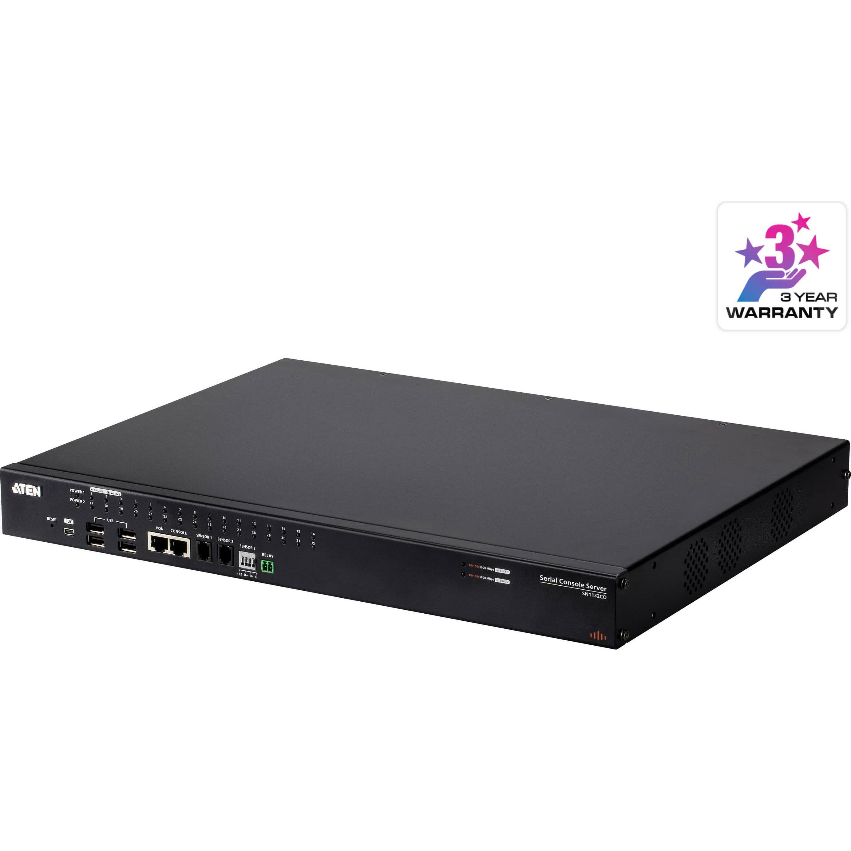 Aten 32-Port Serial Konsolenserver SN1132CO-AX-G, KVM Switch, Schwarz