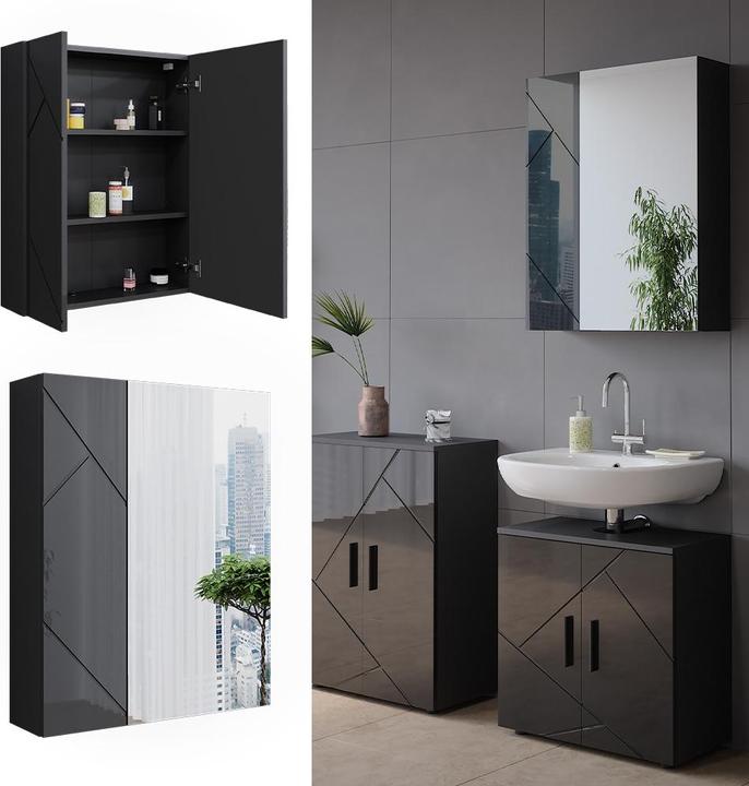 Produktbild Vicco Badspiegelschrank Irma, Anthrazit/Anthrazit Hochglanz/Anthrazit Hochglanz, 60 x 75 cm