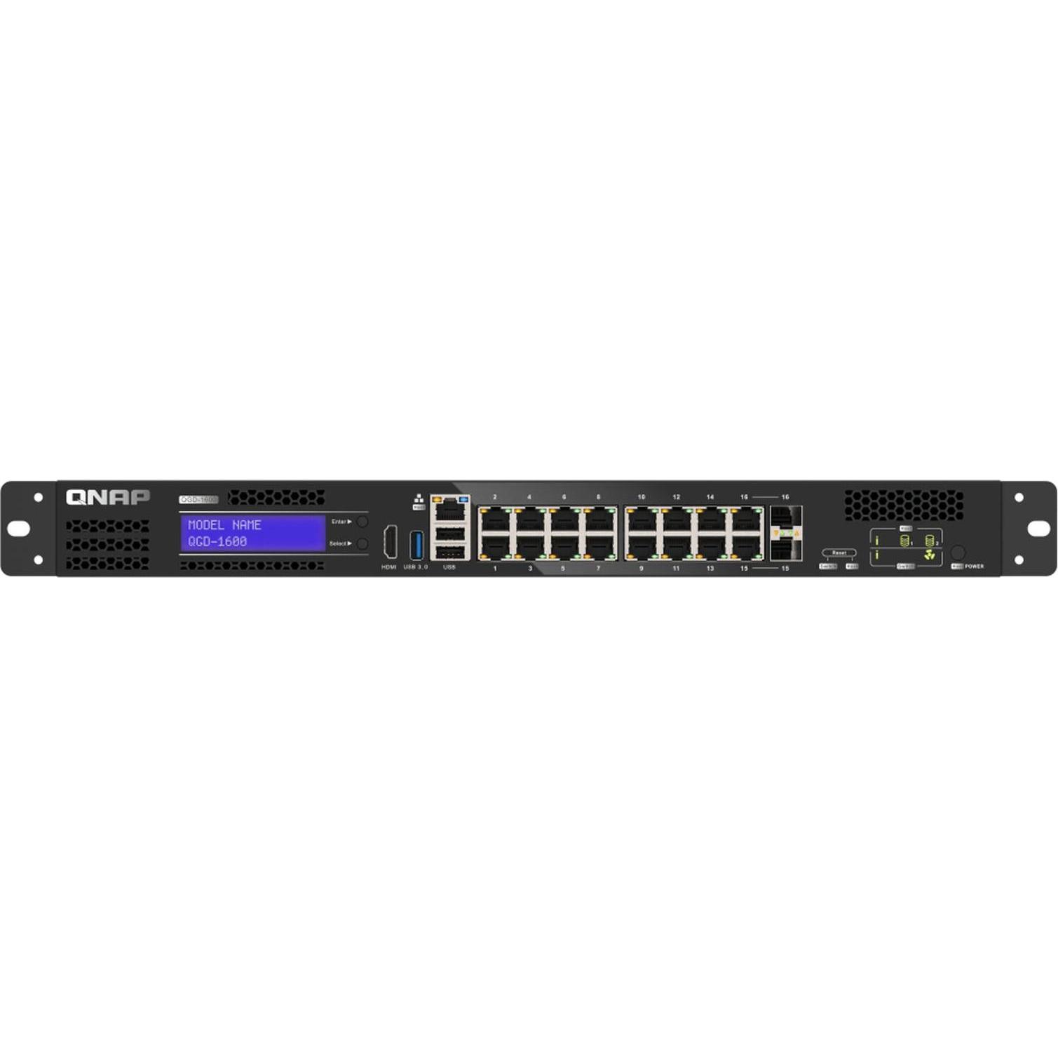 QNAP QGD-1600: 16 1GbE ports with 2 RJ45 (16 Ports), Netzwerk Switch, Schwarz